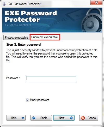 отключить пароль в EXE Password Protector