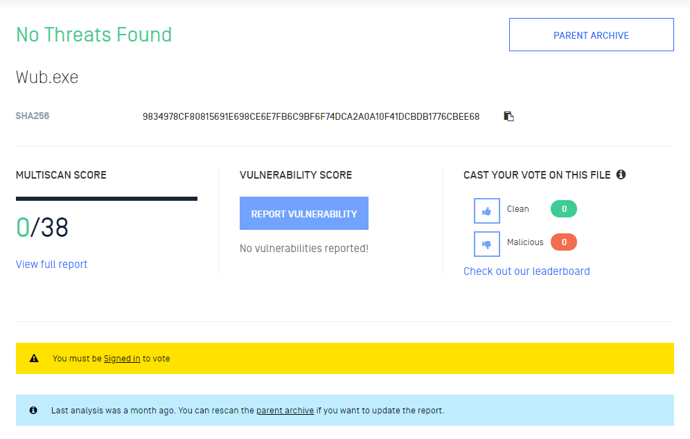 Результаты проверки в Metadefender.com