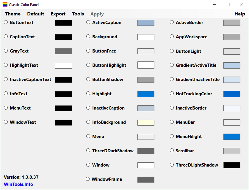 Интерфейс программы «Classic Color Panel»