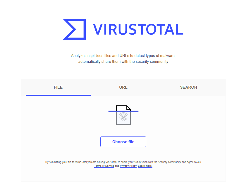 Главная страница VirusTotal