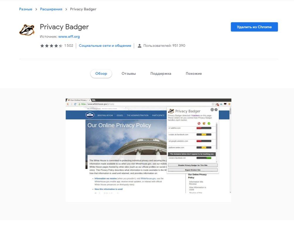 Расширение Privacy Badger
