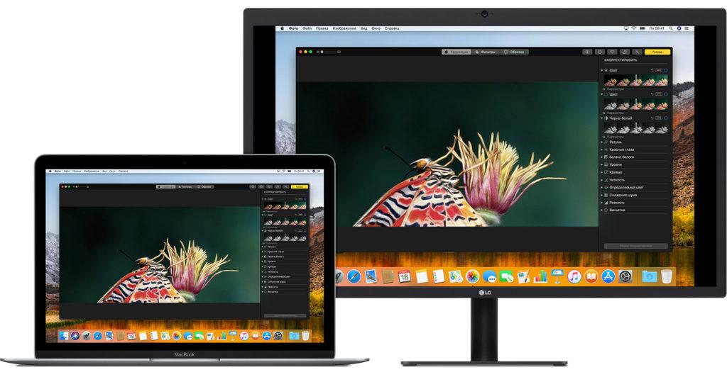 MacBook и внешний дисплей при работе в режиме «Видеоповтора»