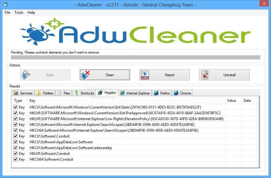 Чистка системы с помощью Adwcleaner