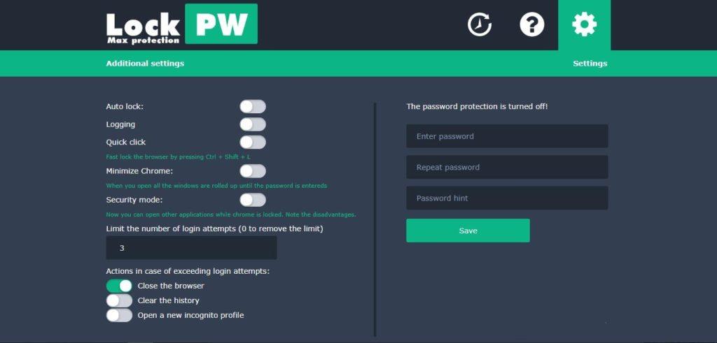 Настройка расширения LockPW Free в Chrome