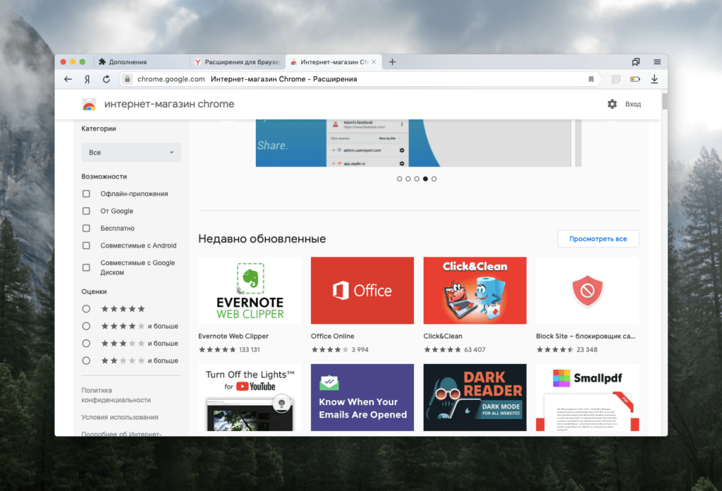 Главная страница магазина расширений Google Web Store