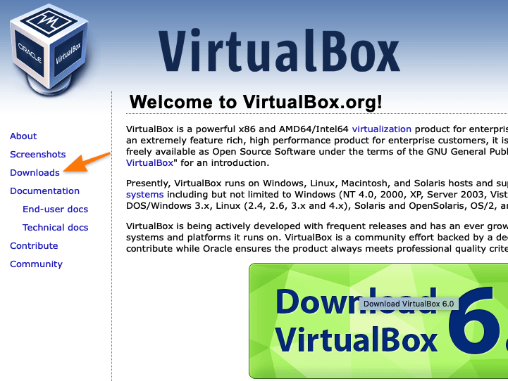 Главная страница сайта VirtualBox