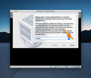 Окно выбора образа для установки системы в VirtualBox
