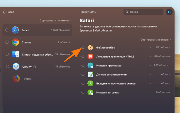 Результаты поиска конфиденциальных данных в CleanMyMac X