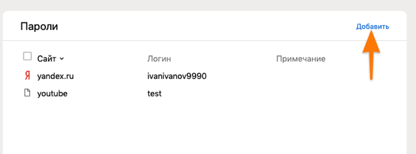 Список паролей, сохраненных во встроенный менеджер паролей Яндекс.Браузера