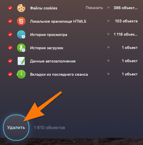 Компоненты браузера Safari в приложении CleanMyMac X