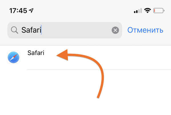 Результаты поиска по запросу Safari в системных настройках iOS