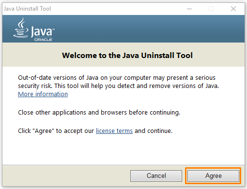 Стартовое окно утилиты «Java Uninstall Tool»