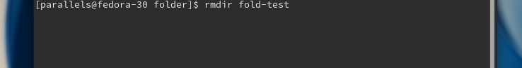 Команда rmdir fold-test, введення в терминал дистрибутива Fedora
