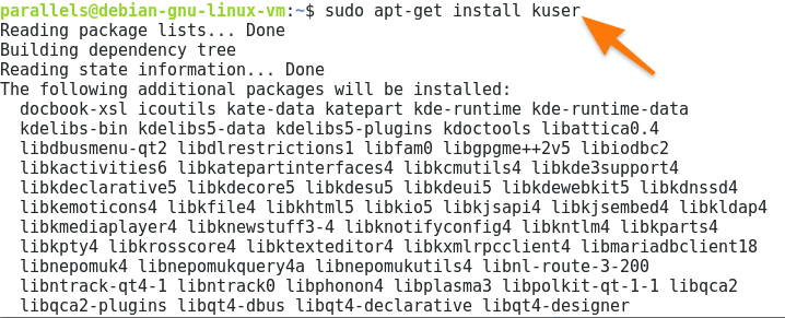 Команда установки утилиты kuser в дистрибутив Debian