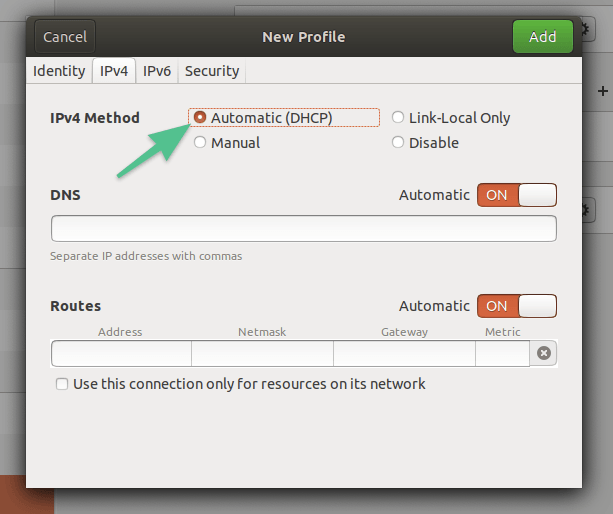 Настройки IPv4 в Ubuntu
