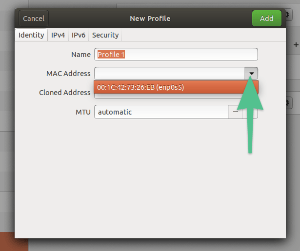 Окно ввода параметров сети в Ubuntu