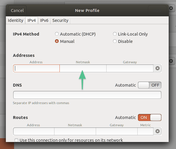 Ручные настройки подключения IPv4 в Ubuntu