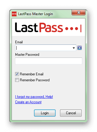 Окно входа в LastPass