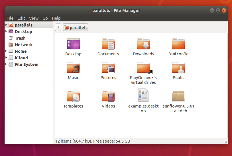 Интерфейс Thunar в Ubuntu