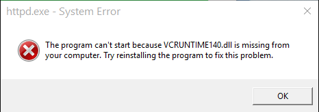 Ошибка, связанная с отсутствием или блокировкой библиотек vcruntime140.dll