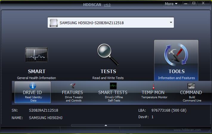 Интерфейс программы HDDScan