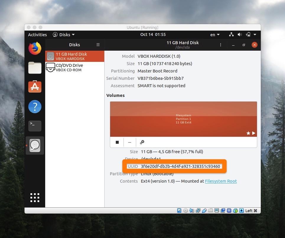Главное окно приложения «Диски» в Ubuntu