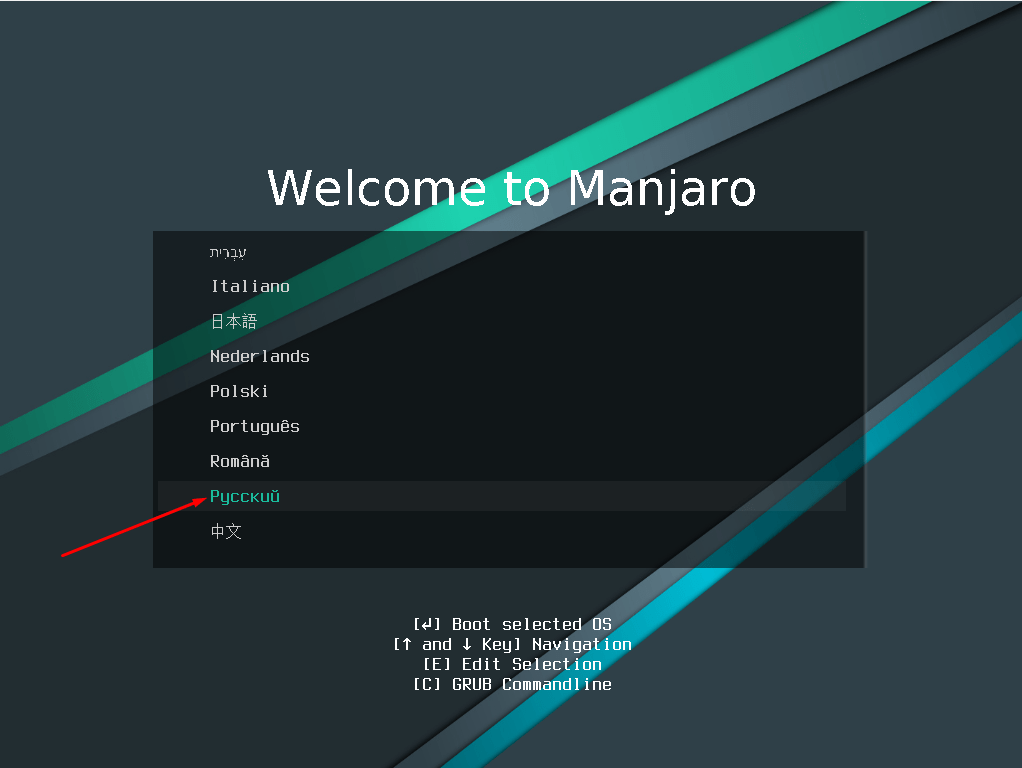 Поиск языка в списке для применения его в качестве основного при установке Manjaro