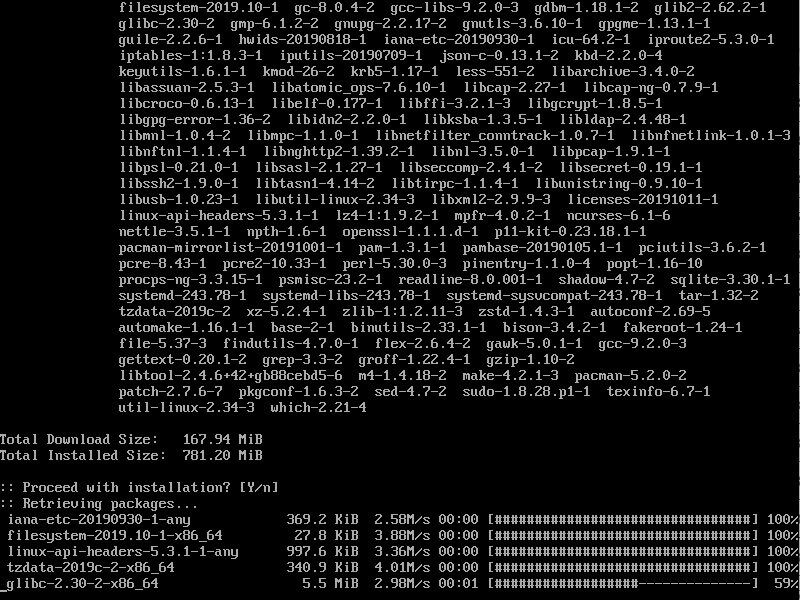 Загрузка компонентов ОС Arch Linux