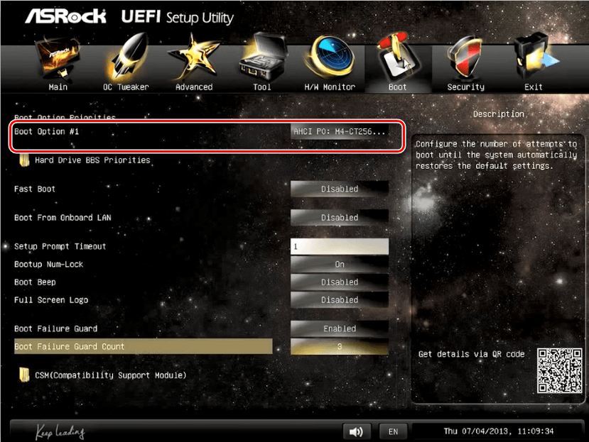 Boot Option #1 AsRock