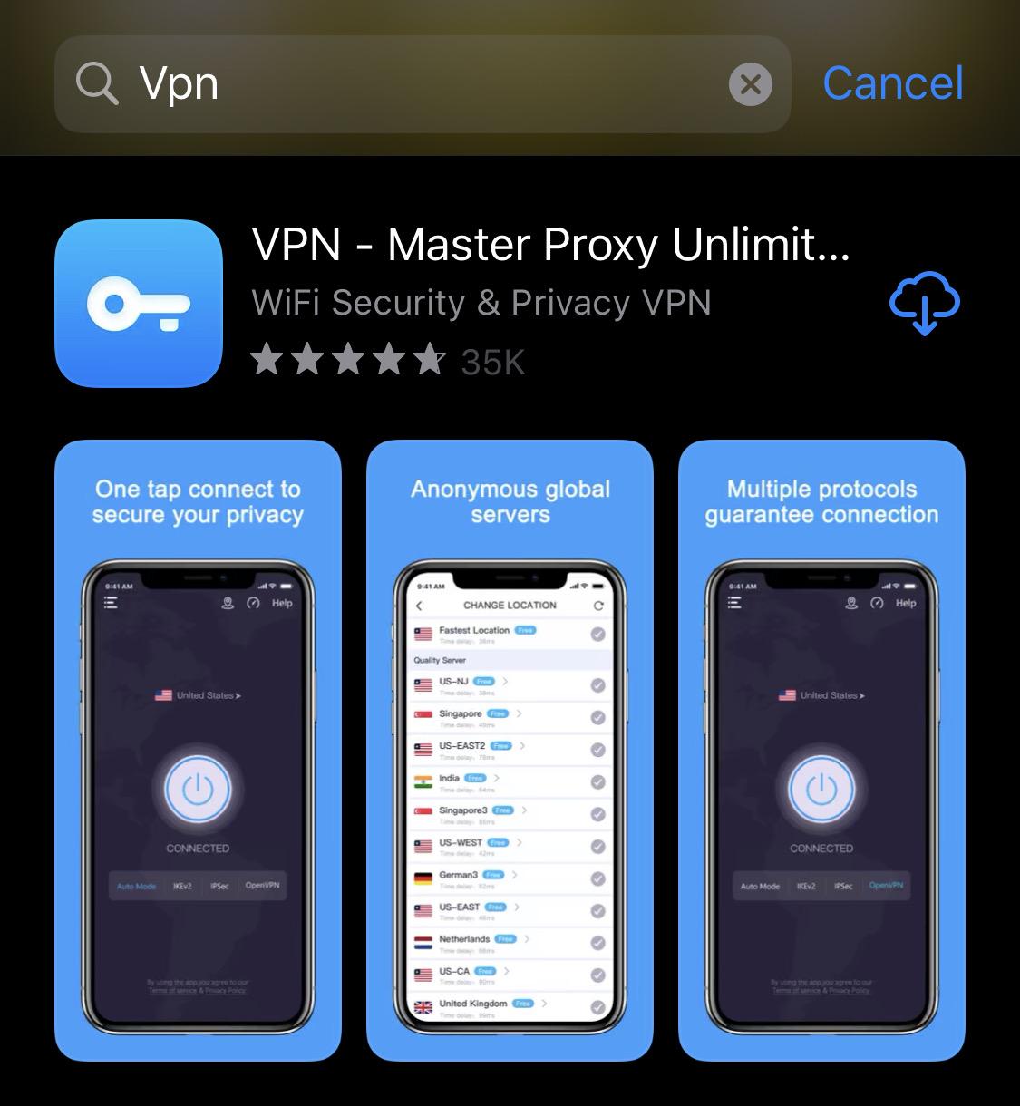 Ссылка на загрузку VPN Master Proxy…
