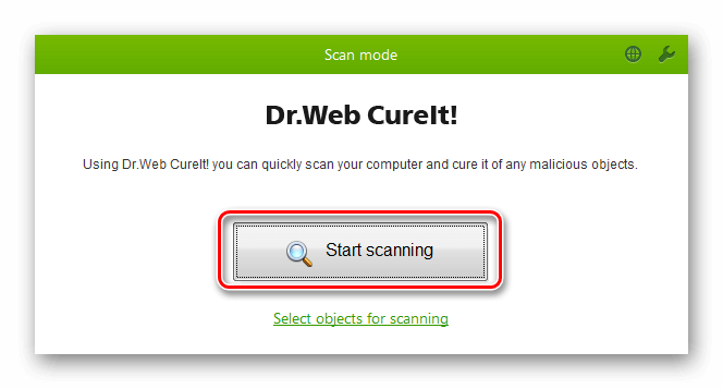 Кнопка сканирования Dr Web СureIt