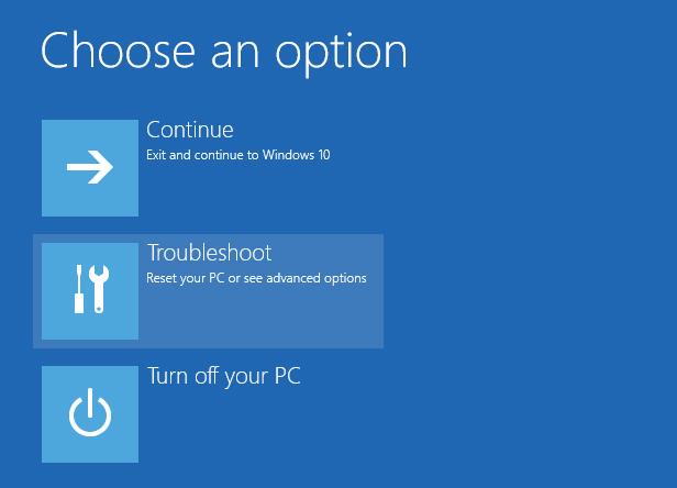 Стартовый экран восстановления Windows 10