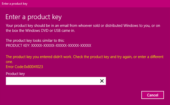 Окно ввода ключа в Windows 10