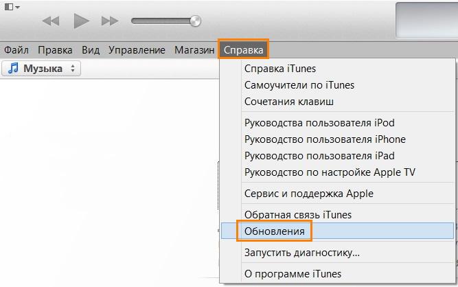 Пункт меню «Справка» в iTunes в Windows 10