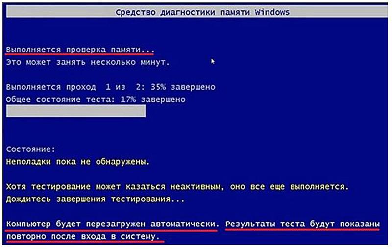 Процесс проверки памяти на экране