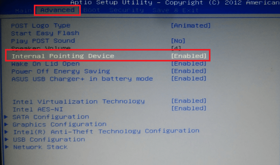 Тачпад в BIOS