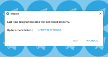 Ошибка «Update check failed» при открытии Telegram в Windows 10