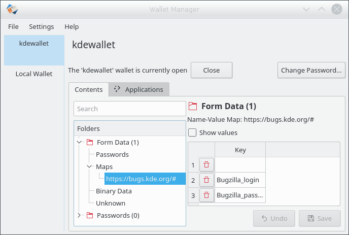 программа для хранения паролей на Линуксе KWallet