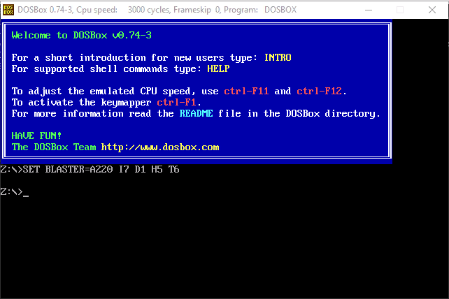 Запуск эмулятора DOSBox