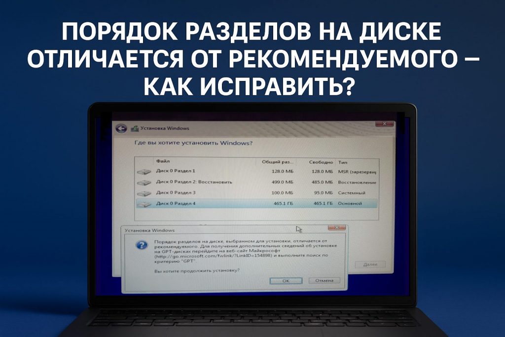 Порядок разделов на диске отличается от рекомендуемого — как исправить